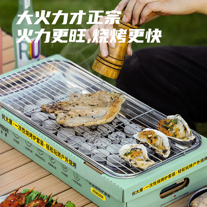 何大屋(Hodtown)一次性烧烤炉户外碳烤炉烤肉炉室内家用无烟围炉煮茶烧烤架 一次性烧烤炉套装 HDW2004
