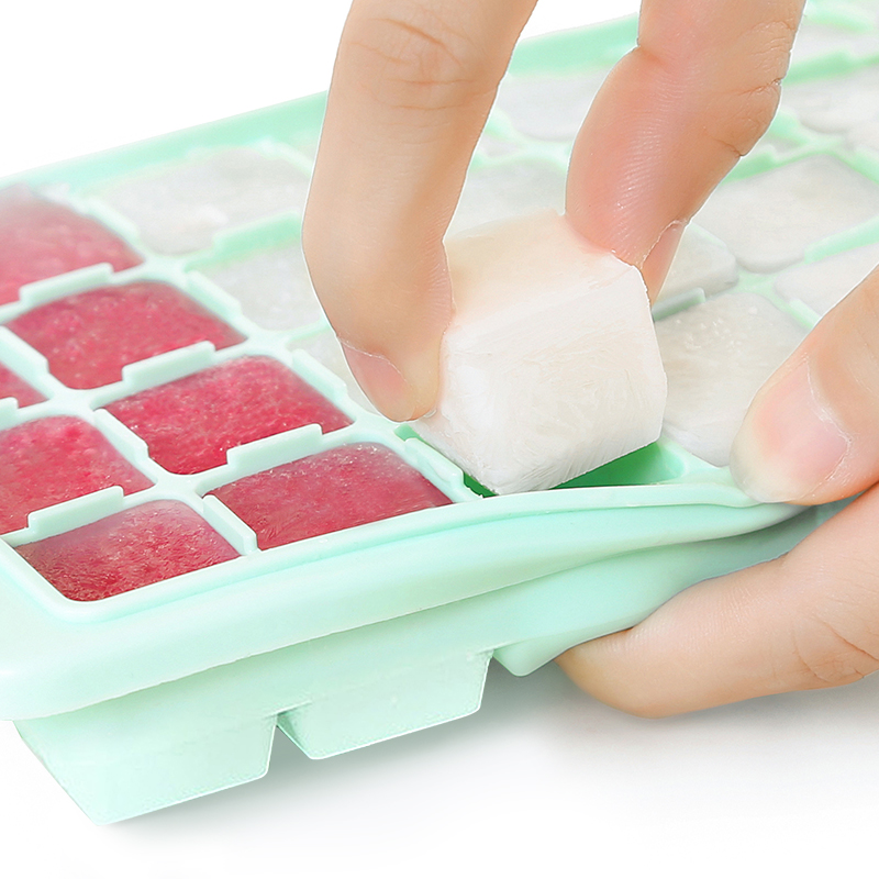 佳语 日式硅胶冰格盒 冰块模具 带盖子创意大制冷冻辅食 冰格薄荷绿-36格
