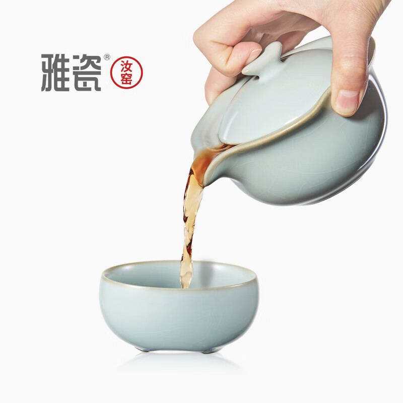 雅瓷汝窑茶具套装手抓壶泡茶壶办公室一壶二杯旅行出差小隐 汝窑小隐茶侧 3件