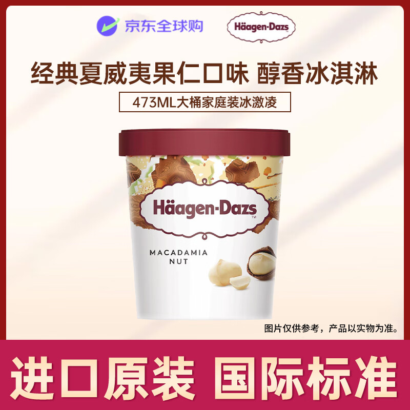 哈根达斯（Haagen-Dazs）经典夏威夷果仁口味大桶冰淇淋473ml 家庭装