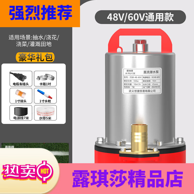 愛(ài)瑞德直流潛水泵48V伏抽水機農用小型抽水泵電瓶車(chē)水泵 48V潛水泵7米線(xiàn)配5米水管