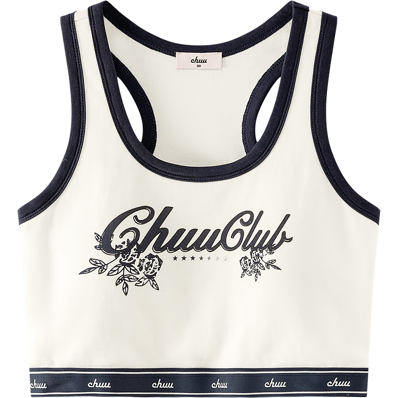 CHUU字母花朵印花背心女2025秋季新品內(nèi)搭帶胸墊外穿打底無(wú)袖上衣 白色 S -00