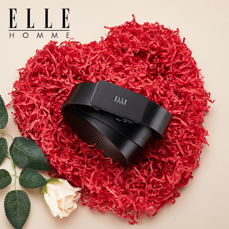 ELLE HOMME男士皮带男真皮无牙自动扣腰带商务裤带高档生日圣诞礼物送男友 【专柜礼盒】磨砂扣头-902049 130cm （200斤-220斤适用）
