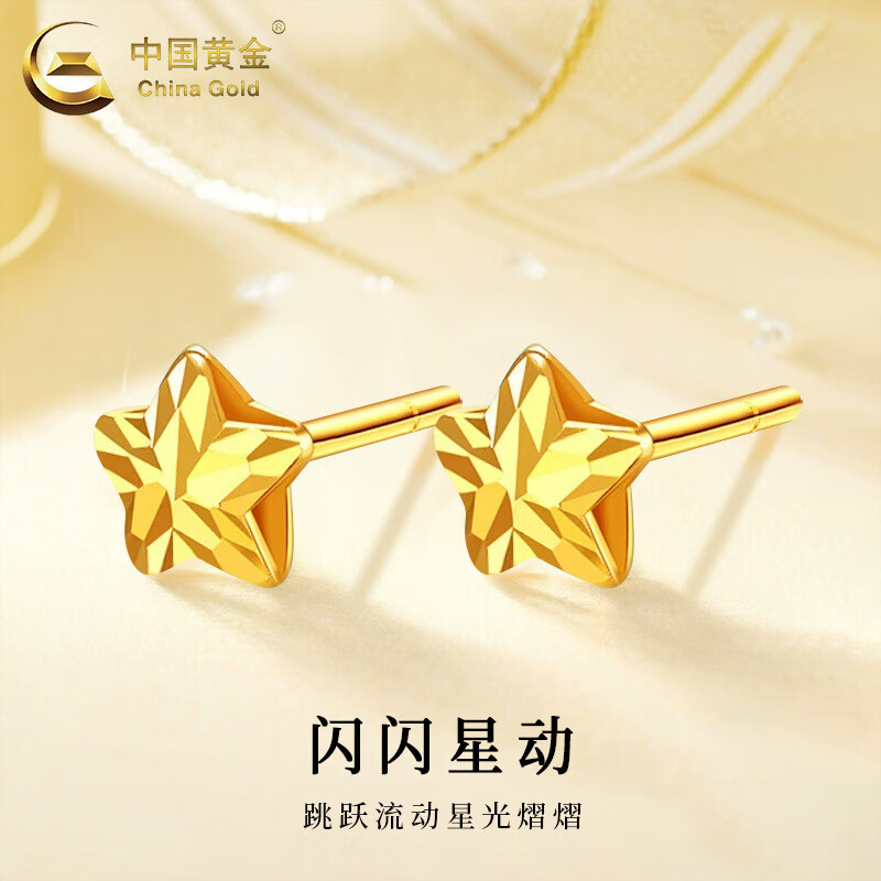 中国黄金（CHINA GOLD）18K金耳钉女款轻奢百搭星星直针款耳饰圣诞节生日礼物送女友闺蜜 18K星星耳钉  约0.1g