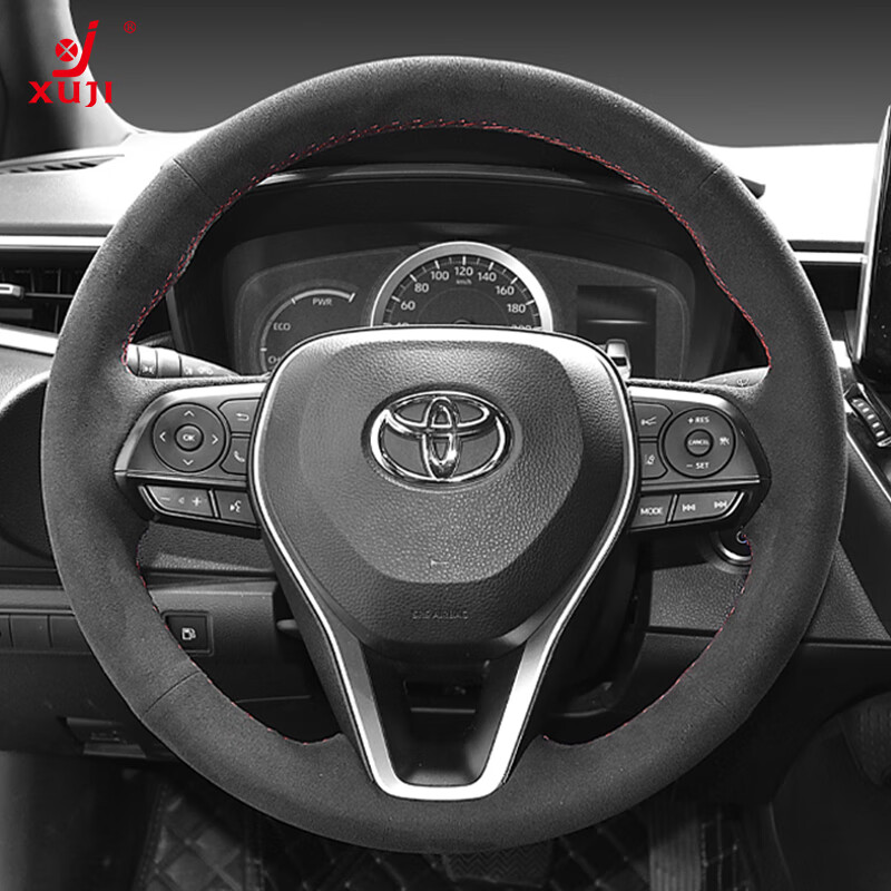 徐记手缝真皮方向盘套适用丰田雷凌卡罗拉凌放威锋兰达凯美瑞威飒凌尚 黑色翻毛-红线 所有车型可定制