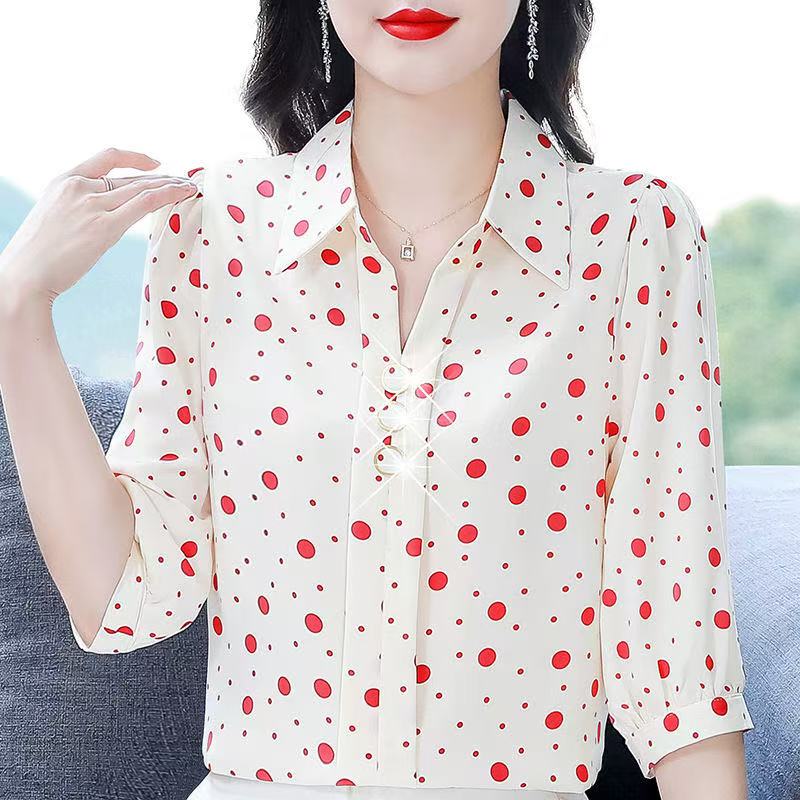 BJORN MOAN女士波点衬衫洋气2025春秋新款七分袖印花衬衣时尚减龄夏季小衫女 黑色 3XL 135-145斤