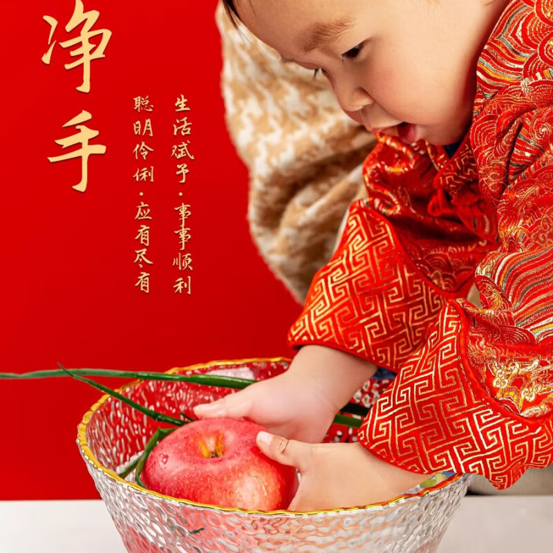 MPPMCK玻璃盆净手礼盆宝宝一周岁抓周创意摆件净手盆周岁礼宴玻璃洗手盆 【透明】大号创意净手盆