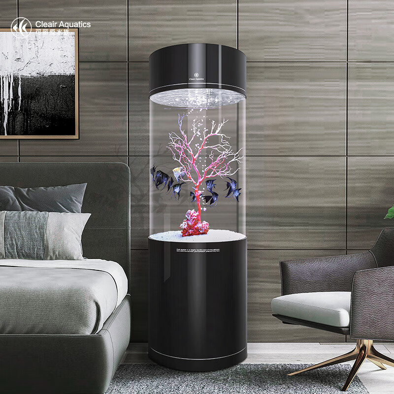可麗愛(ài)（CLEAIR）可麗愛(ài)LS-Y2魚(yú)缸圓柱橢圓中小型客廳家用亞克力水族箱 Y2黑色*上蓋180看面680柜高620 48x48x148cm 直徑48圓柱型
