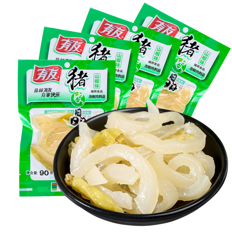 追剧必备零食 开袋即食熟食 办公室零食 休闲零食小吃 泡椒猪皮 90g*4