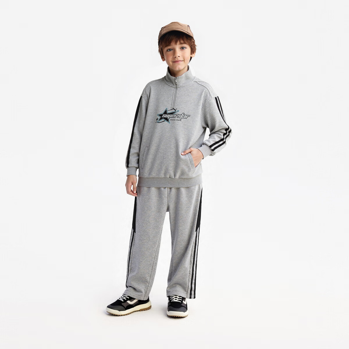 MQD 男童立领套装 浅麻灰