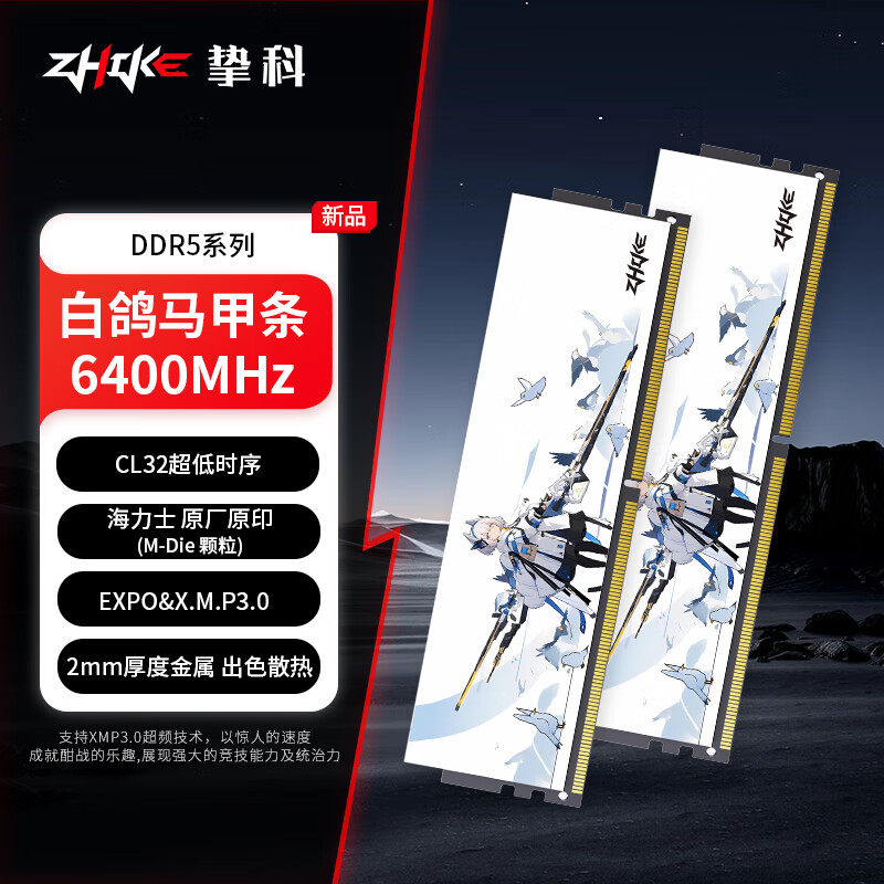 挚科（ZHIKE）DDR5台式机电脑内存条 白鸽马甲 64G(32Gx2) 6400 C32