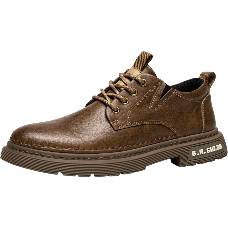 公牛世家【新年禮物】男鞋新款百搭休閑皮鞋英倫風(fēng)工裝鞋低幫耐磨馬丁靴男