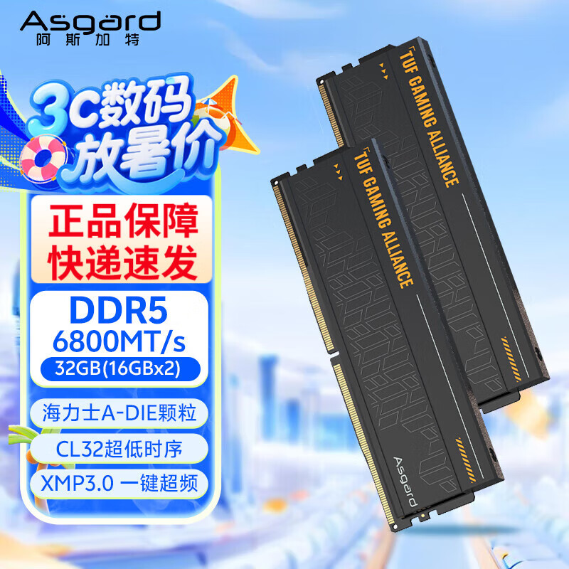 阿斯加特（Asgard）海姆达尔6000c28 	32GB(16GBx2) DDR5 6000 台式机内存条 海姆达尔 马甲条 海力士A-die CL28 黑厚 6800 C32 海姆达尔TUF-黑 