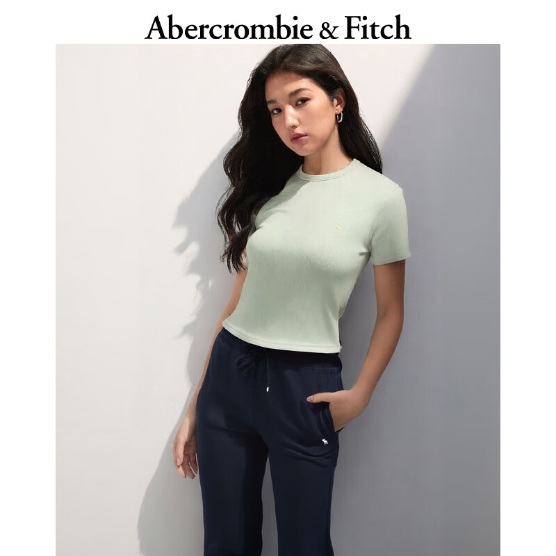Abercrombie &amp; Fitch经典小麋鹿图案美式短袖内搭打底T恤上衣25夏季女装139-5272 绿色 XS (160/84A)