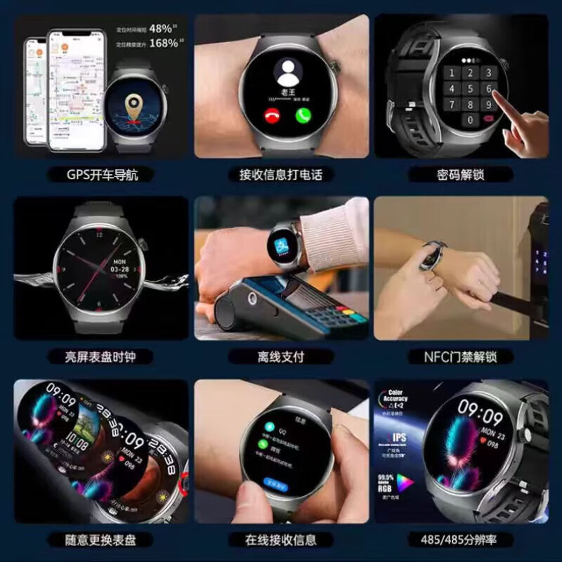 LQIN WATCH智能手表华强北顶配GT5运动手表gt4手表智能男watch gt5成人手表 顶配黑网带【高清屏+长续航+全功能+双表带】