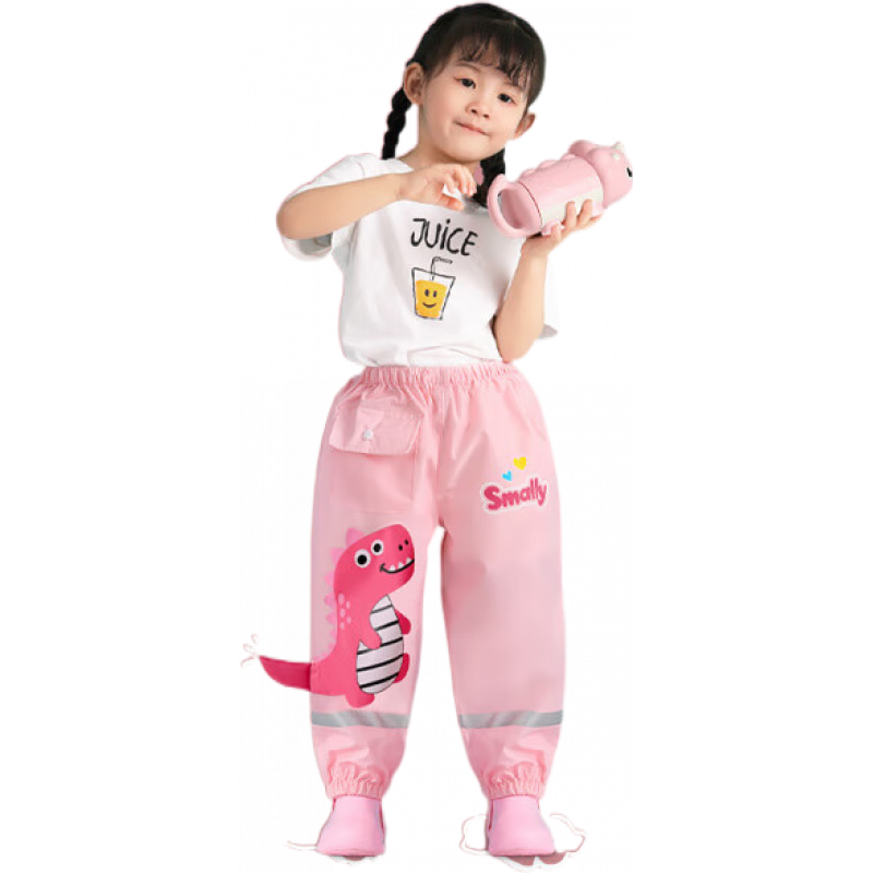 牧萌(moremerry)恐龍雨褲兒童防雨腿套幼兒園小學(xué)生雨具男童女童新款單條裝 粉色公主恐龍_送收納袋 S 1件