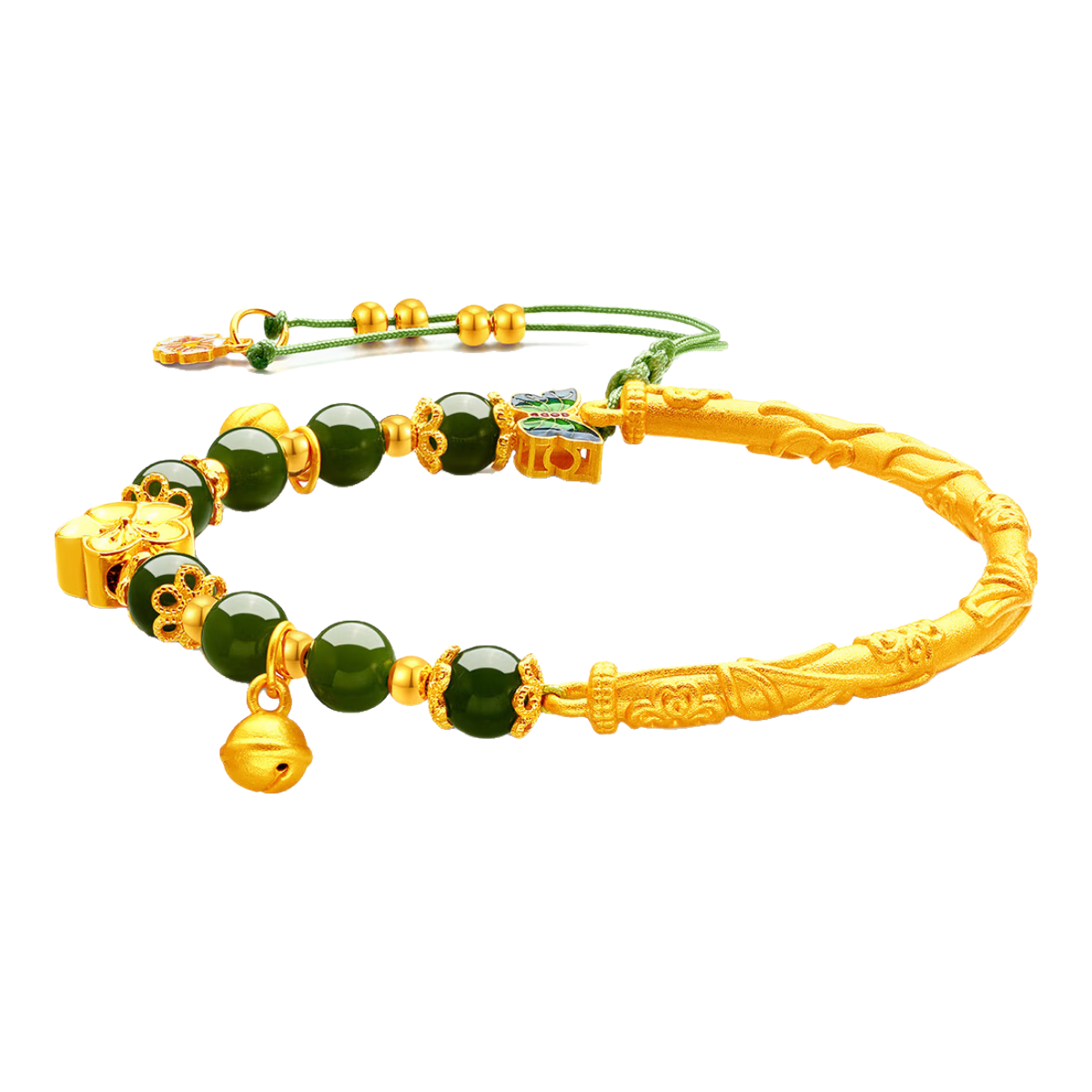 夢金園花語蝶和田玉銀手鏈蝴蝶桃花銀半鐲s925新中式流蘇手串多巴胺手繩 花語蝶銀半鐲手繩