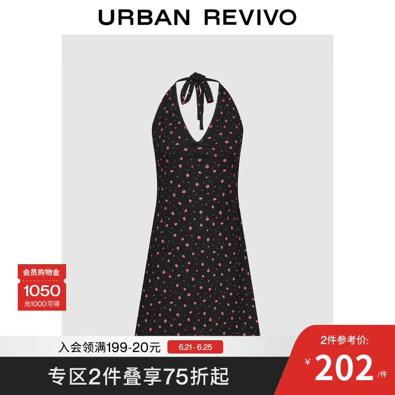 UR2025夏季新款女装法式碎花挂脖露背系带连衣裙UYL750074 红色印花 S