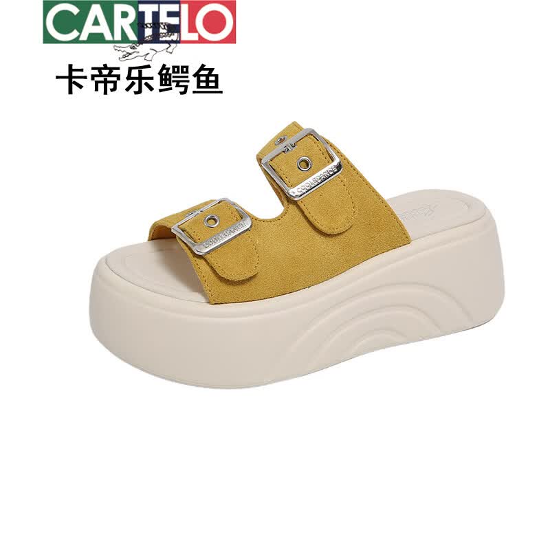 卡帝乐鳄鱼（CARTELO）松糕厚底增高凉拖鞋女夏季外穿2026新款仙女风休闲度假海边沙滩鞋 黑色 40