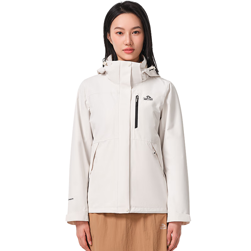 伯希和（Pelliot）【經(jīng)典2.0】山野沖鋒衣男女三合一抓絨內膽可拆防風(fēng)防水秋冬外套 【女款】暖日白 | 抓絨兩件套 M