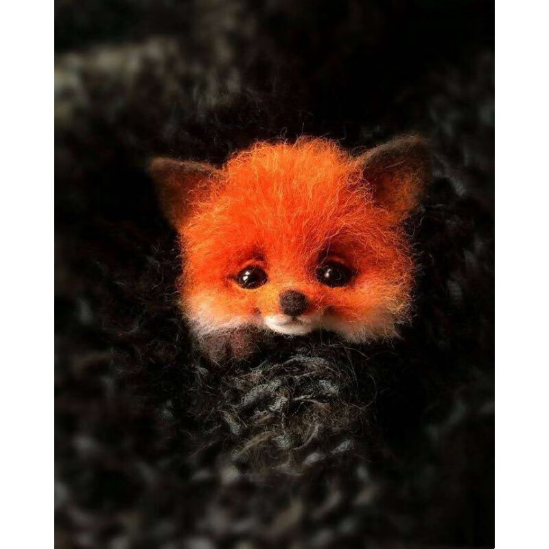 羊毛毡戳戳diy材料包猫咪 狐狸杜宾狗浣熊动物胸针材料包 狐狸头部