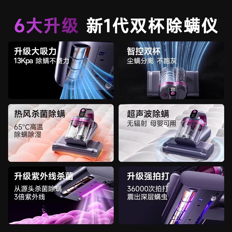 DIKTT德国除螨仪吸尘器三合一无线家用床上高温除螨杀菌紫外线吸尘器猫毛除螨虫神器大吸力紫外线机床用 【高贵紫】紫光杀菌 高效抑螨