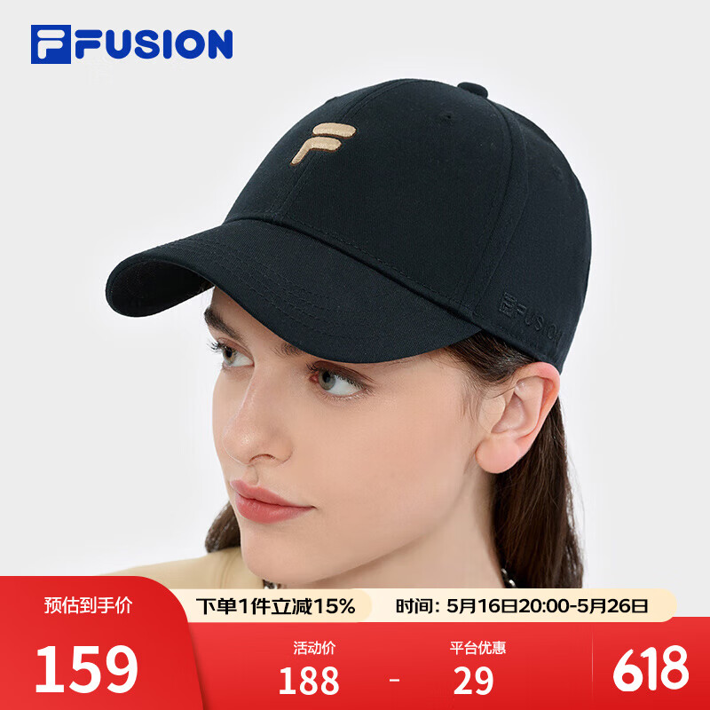 FILAFUSION斐乐潮牌情侣款男士女士帽子棒球帽春季新品运动帽鸭舌帽 深黑-BK XS