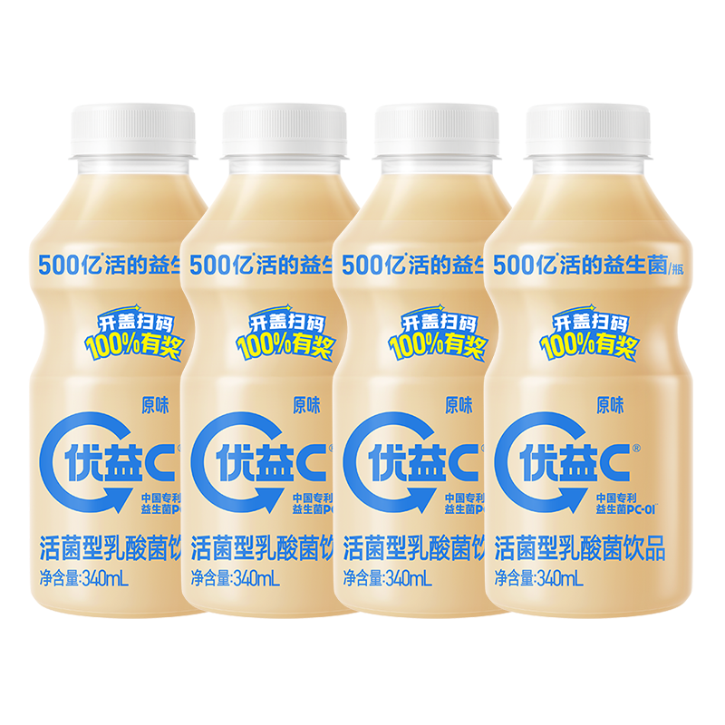 蒙牛（MENGNIU）优益C活菌型乳酸菌饮品0脂肪益生菌原味340mL*4瓶