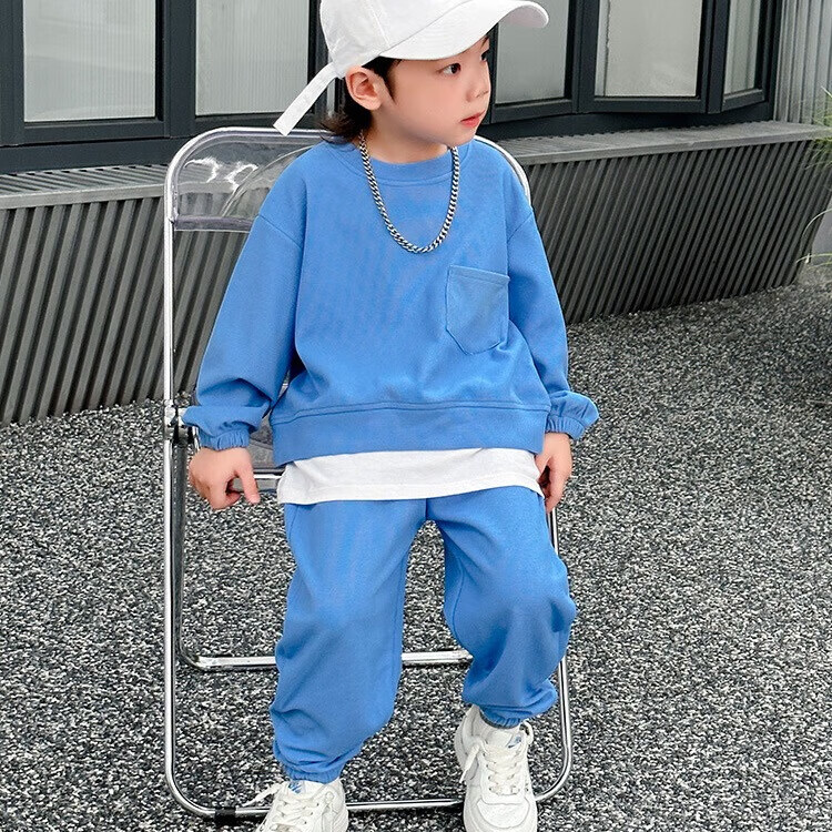 拥抱熊儿童卫衣套装秋款 男宝宝长袖长裤运动服女童假两件卫衣套装韩版 灰色套装 130 cm
