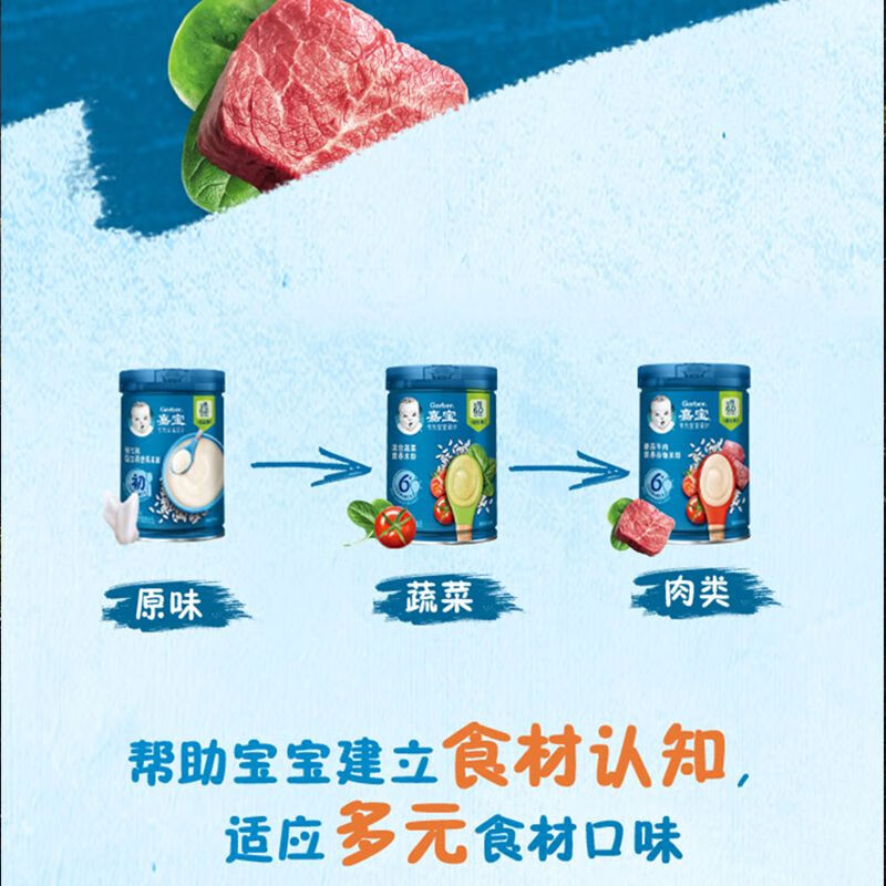 嘉宝(GERBER)米粉【4罐】1阶原味高铁锌钙婴幼儿2宝宝辅食6个月米糊辅食6个月 4罐+送小怪兽学步车 口味选这里(原味或胡萝卜)4罐