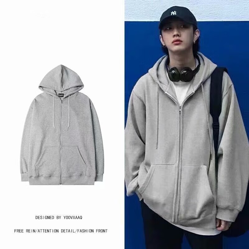 【厂家直供】男士卫衣春秋款开衫连帽衫宽松薄款外套休闲上衣男冬 w788薄款黑色 XL