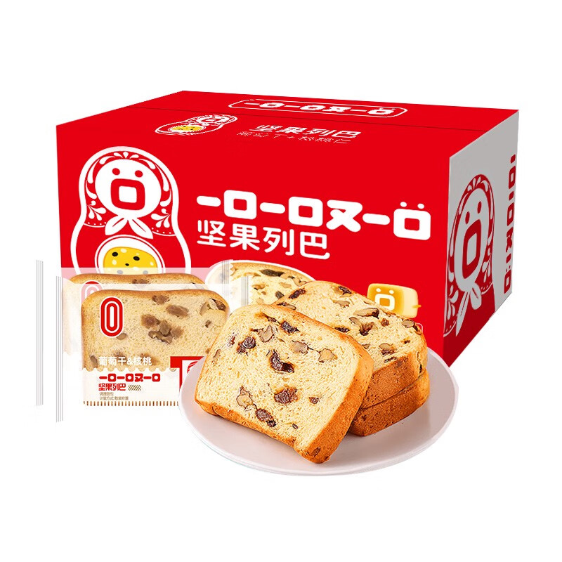 一口一口又一口堅(jiān)果大列巴切片吐司零食面包整箱早餐無脫氫乙酸鈉 堅(jiān)果列巴666g核桃+葡萄干 666g