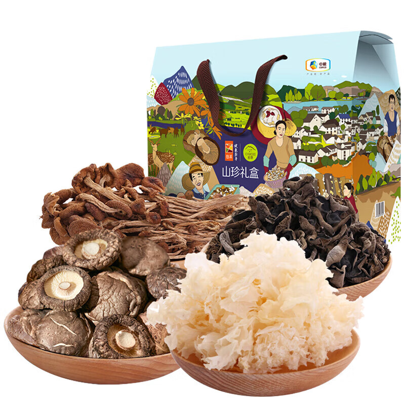初萃中糧山珍禮盒木耳冬菇銀耳菌菇干貨節(jié)日送禮 山珍禮盒818g