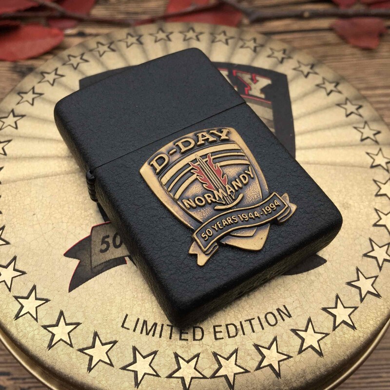 美国原装zippo打火机 黑裂漆贴章c94 d-day诺曼底登陆50周年纪念芝宝