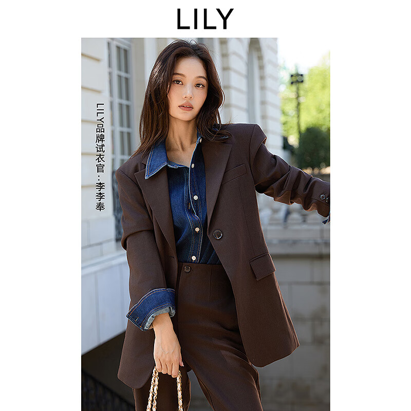 LILY菁英西装2025秋新款复古老钱风廓形宽肩通勤高级感西服外套女 732巧克力色 S