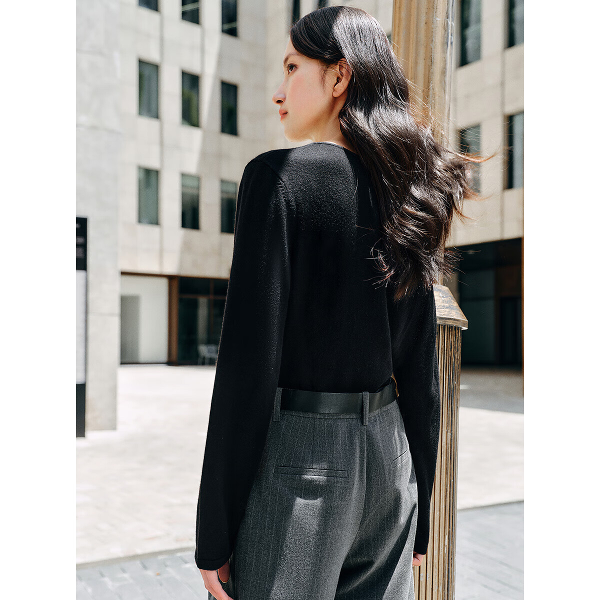 太平鸟秋冬毛针织衫集合链接新款打底无缝套衫女士开衫 假两件羊毛衫黑色 M