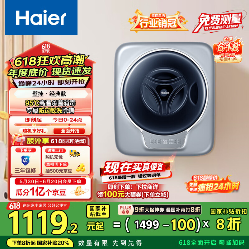 海尔（Haier）洗衣机小型全自动 懒人内衣婴儿壁挂洗衣机迷你 3KG除菌 以旧换新国家补贴20% 一级能效717PLUS
