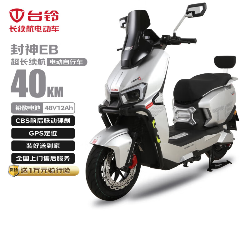 台铃电动自行车封神EB长续航40KM电动车铅酸电池48V12Ah智能电瓶车上班代步小电驴极致银