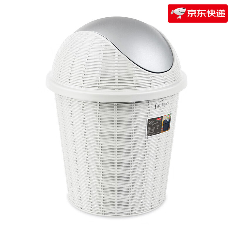 利快（LIKUAI）家用搖蓋垃圾桶臥室辦公衛生間彩色藤編翻蓋商用客廳紙簍 白色28*39cm_10L