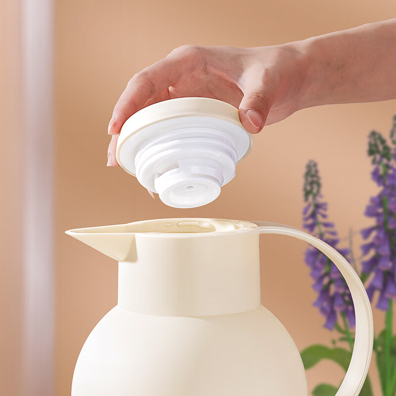 乐唯诗保温壶家用2025新款热水壶大容量水壶开水瓶宿舍热水瓶暖水壶 如意保温壶【按压款】米白色1L