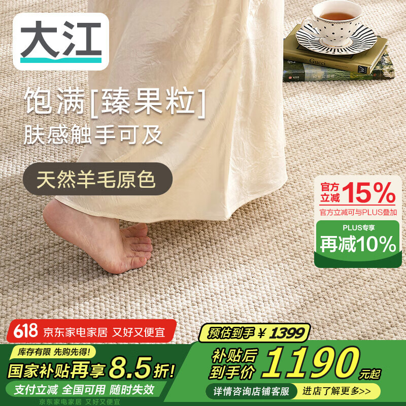 大江地毯客厅高级感 进口羊毛地毯沙发大宅耐脏免洗地毯卧室200x300cm