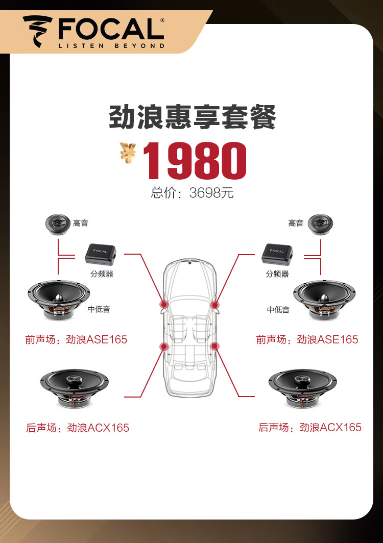 FOCAL the spirit of sound法國勁浪專業(yè)汽車音響發(fā)燒級全聲場喇叭改裝升級三分頻車載音響SN 勁浪惠享套餐6喇叭 單喇叭通用