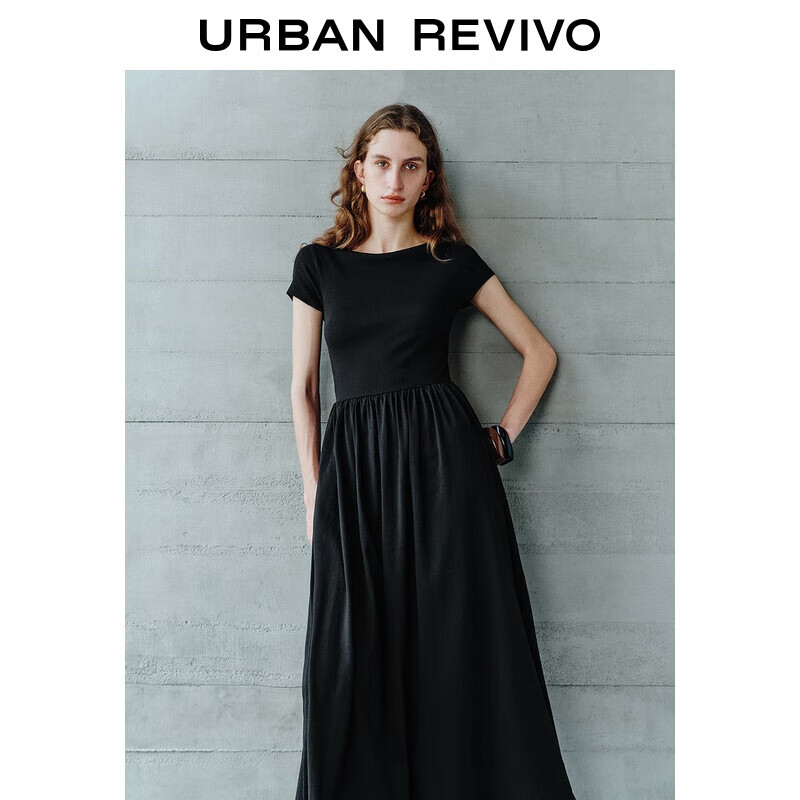 UR2025秋季新款女装气质简约一字领修身收腰连衣裙UWM750116