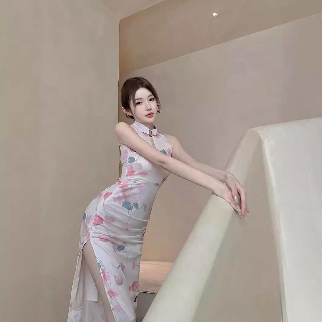 【优选】新中式御姐复古改良旗袍女早春夏季性感网纱高开叉露肩挂 图片色【双层网纱】 M