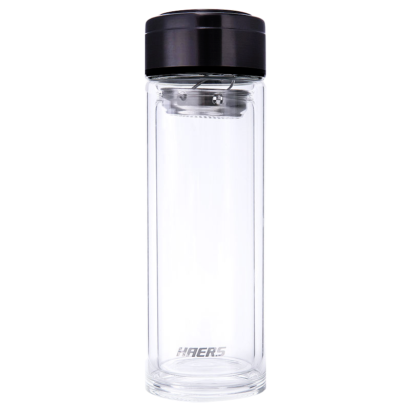 哈尔斯玻璃杯男双层茶水分离泡茶杯大容量便携防摔过滤水杯子350ml