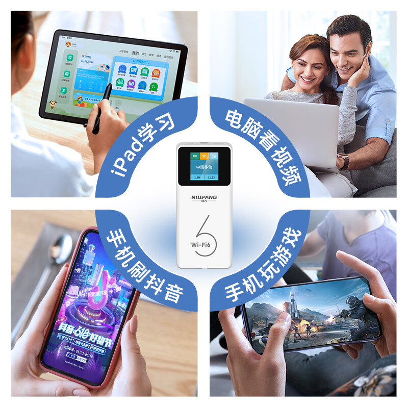纽方移动随身wifi6免插卡【无需预存】便携带【送1500G】车载4G无线wifi充电上网二合一无限高速流量 白色款10000毫安+三网切换+充电上网二合一