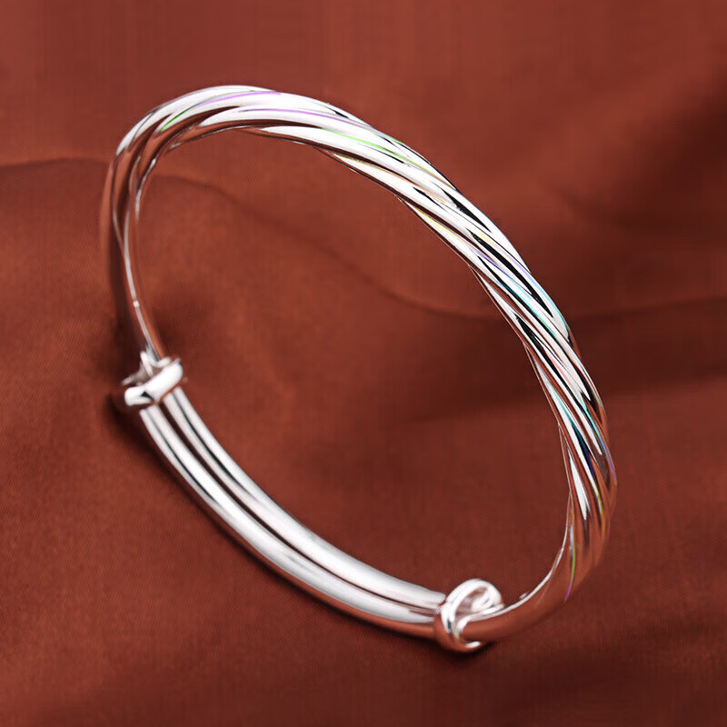 周大福愛(ài)交織銀手鐲9999足銀女推拉式實(shí)心麻花銀鐲子年輕款送女友禮 節-29克