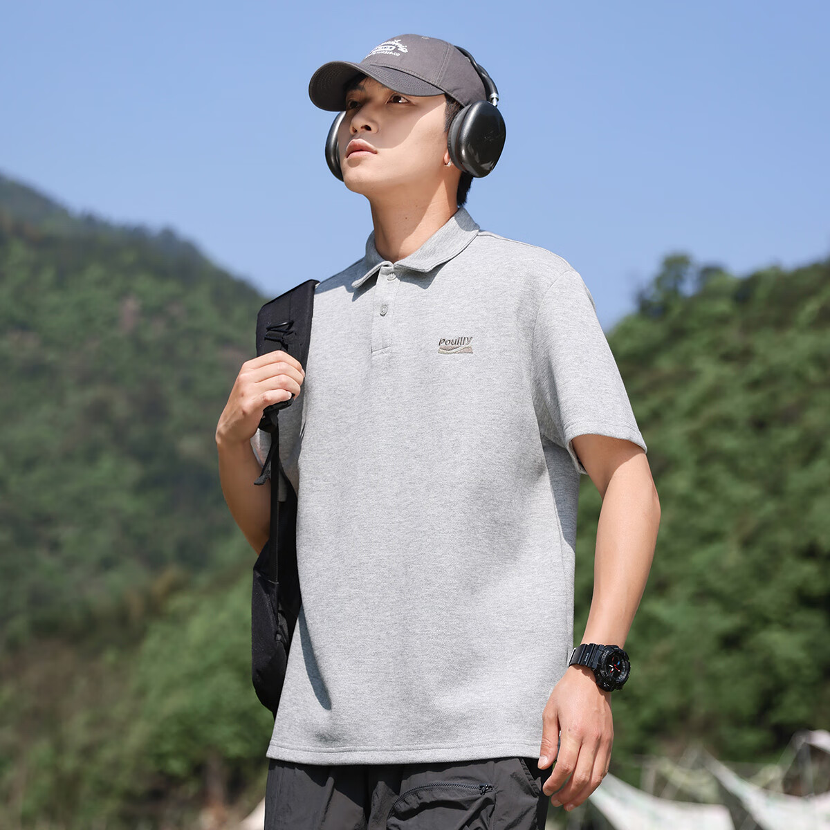 布衣传说【合集】夏季纯色polo衫男短袖宽松半袖打底衫 麻灰c L