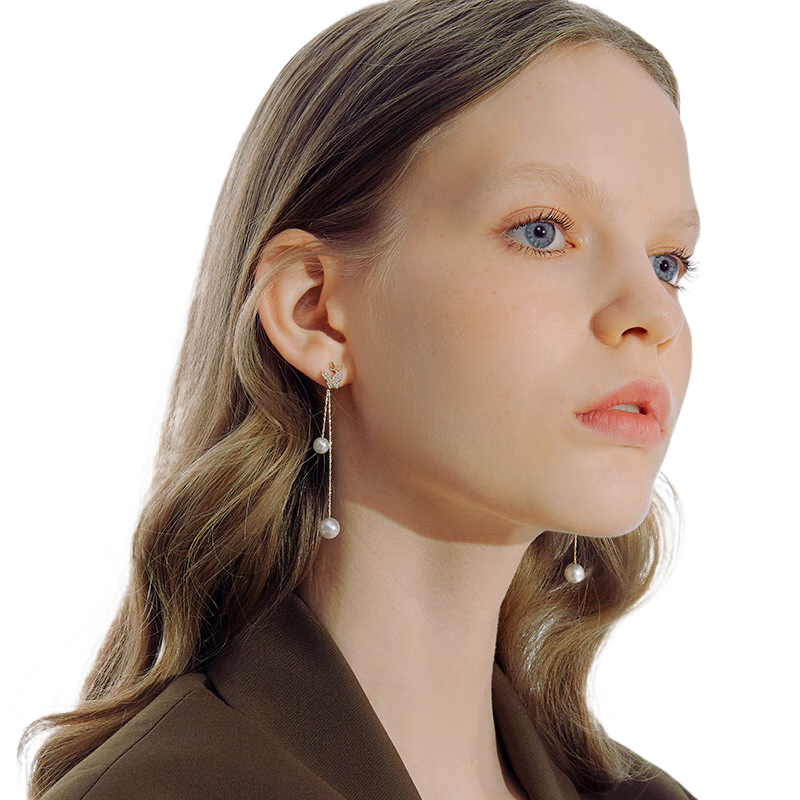 ZEGL流苏长款耳环女珍珠耳坠蝴蝶耳钉银针法式复古气质显脸瘦耳饰 蝴蝶双珠耳环