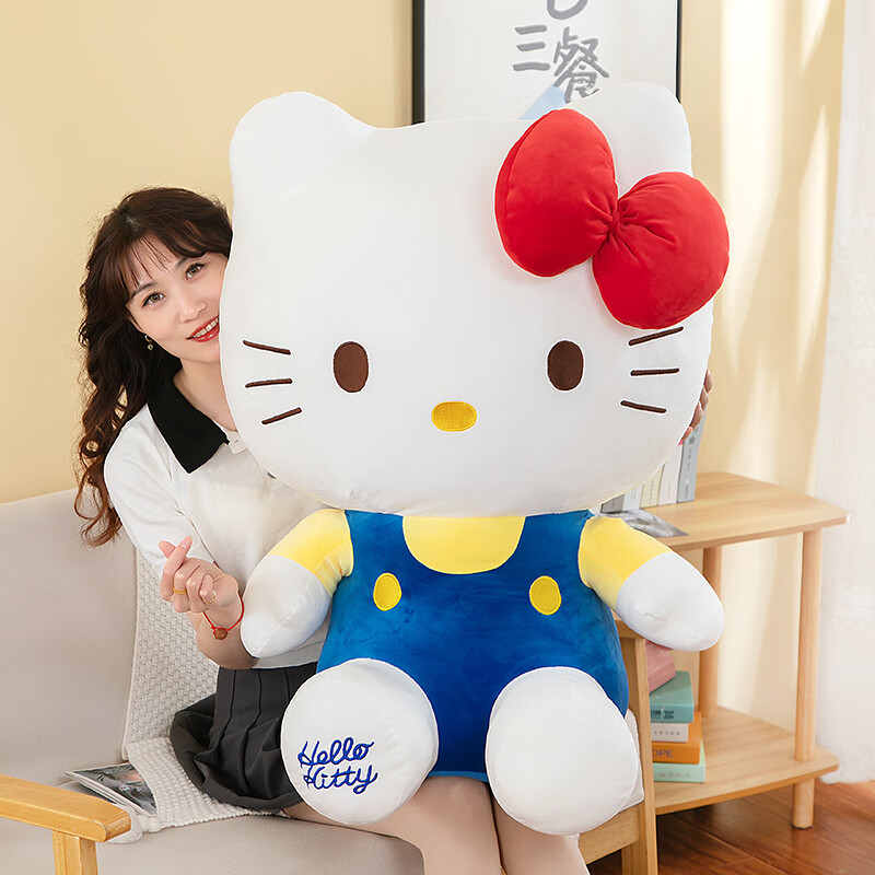 凱蒂貓hellokitty玩偶凱蒂貓咪毛絨玩具哈嘍公仔大號布娃娃女孩生日禮物 藍色KT貓 35 厘米
